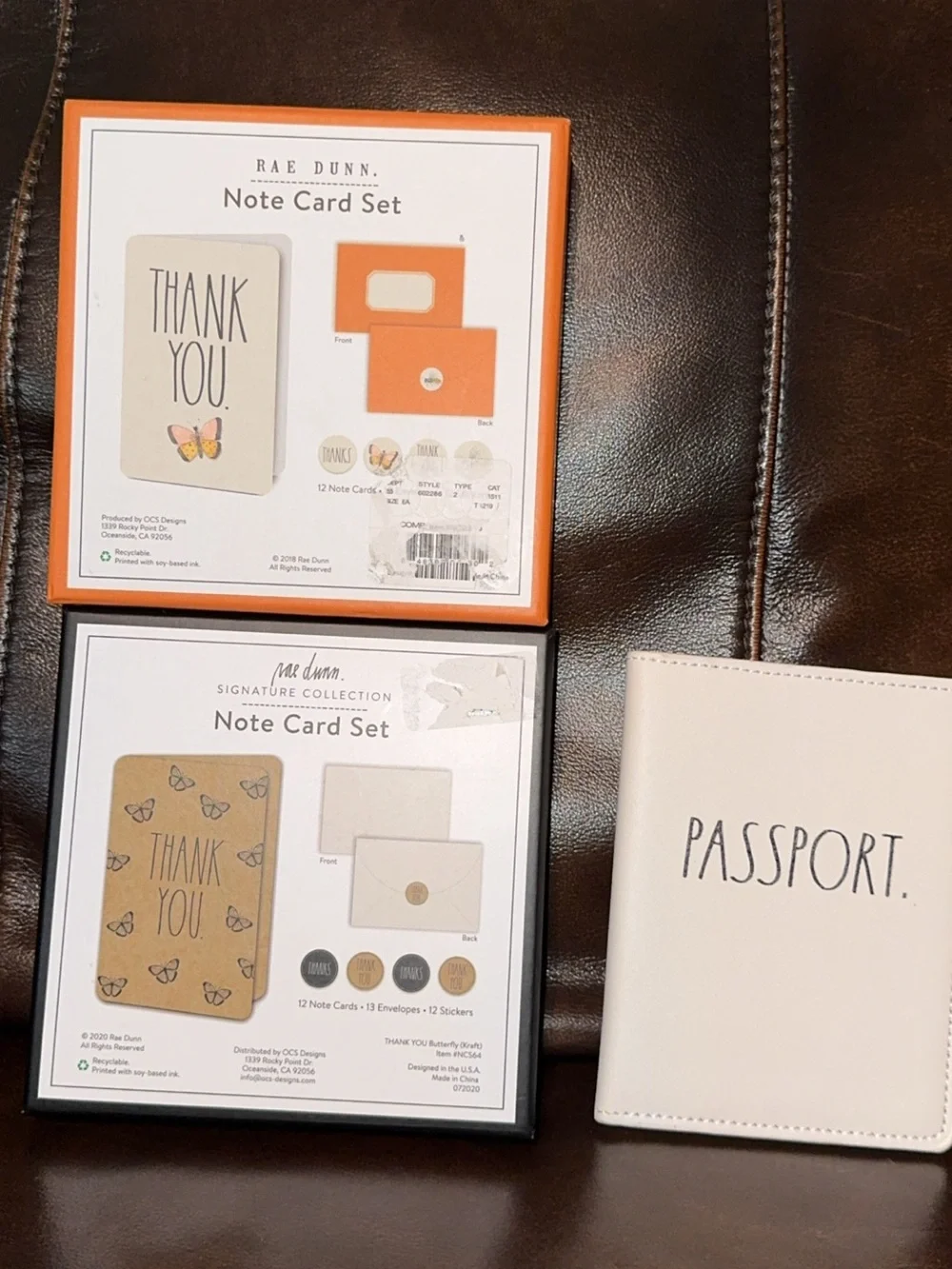 NWT Rae Dunn note card set thank you notes butterflies / white passport holder